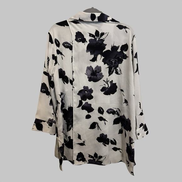 Simply Vera Vera Wang Dark Purple Black Floral Modern Blouse Tunic LG - Picture 2 of 9